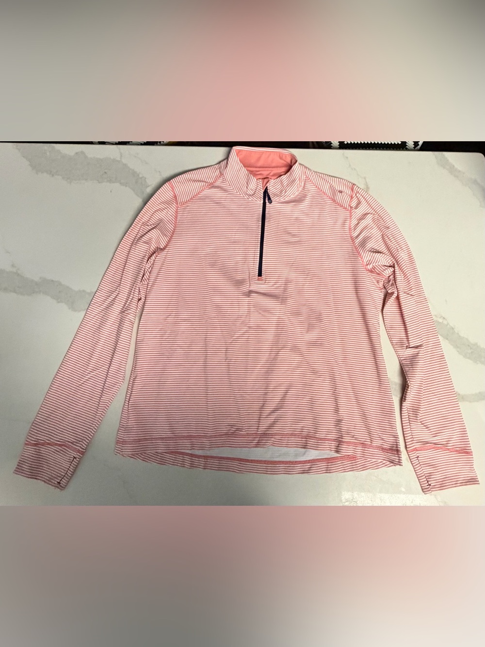 Southern Tide Lightweight Pink Striped Quarter-Zip Pullover